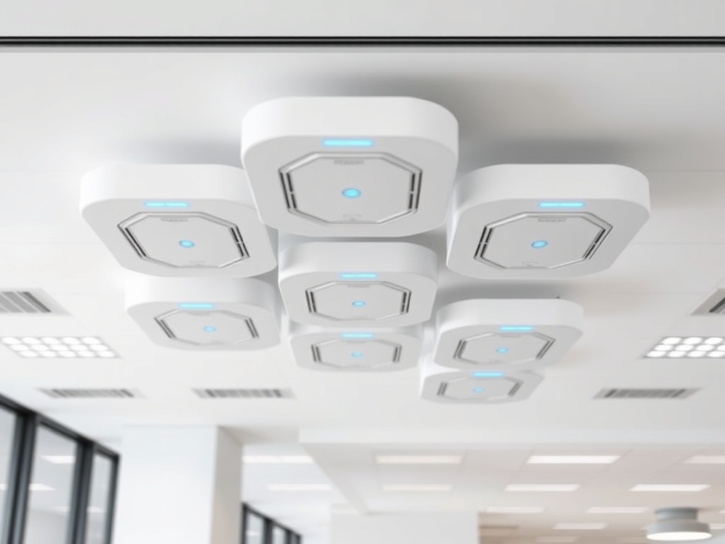 Professional WiFi 6 access point mounted in commercial office